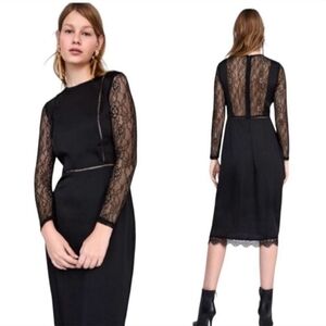 ZARA Black Dainty Satin Lace Midi Dress Sheer Sexy Witchy Whimsy Goth Punk Sz S